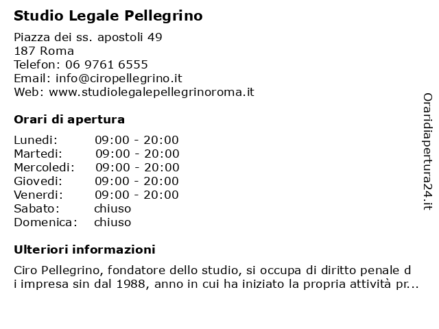 Orari di apertura Studio Legale Pellegrino Piazza dei ss